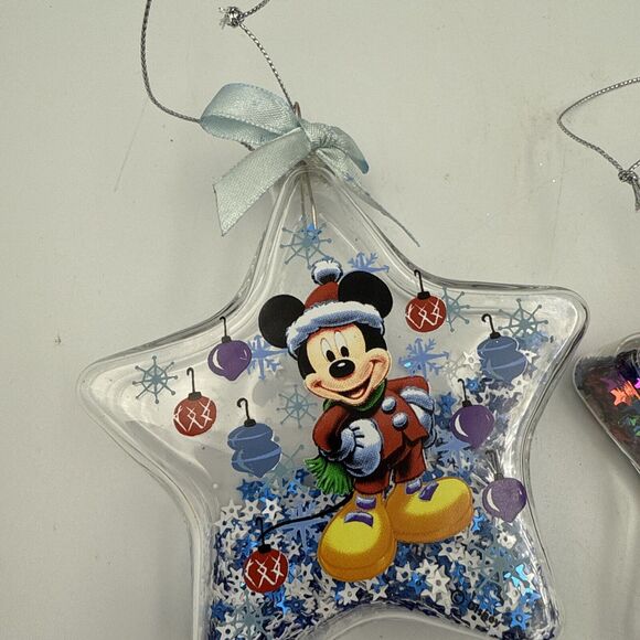 2 Disney Christmas Star Ornaments Mickey Mouse Tigger Glitter Filled 4" Tall - Picture 2 of 8